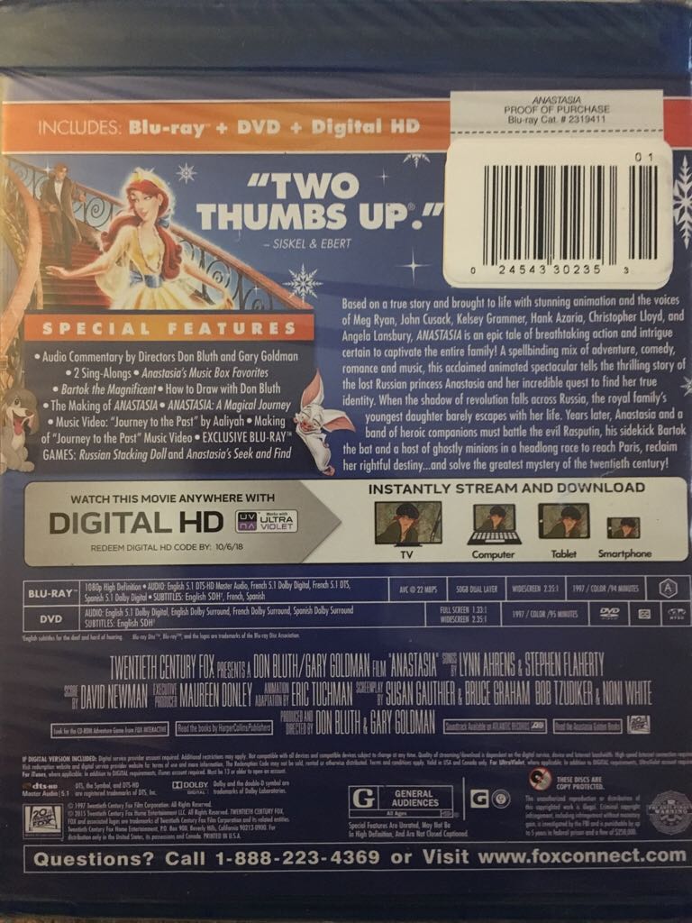 Anastasia Blu-ray movie collectible [Barcode 024543302353] - Main Image 2