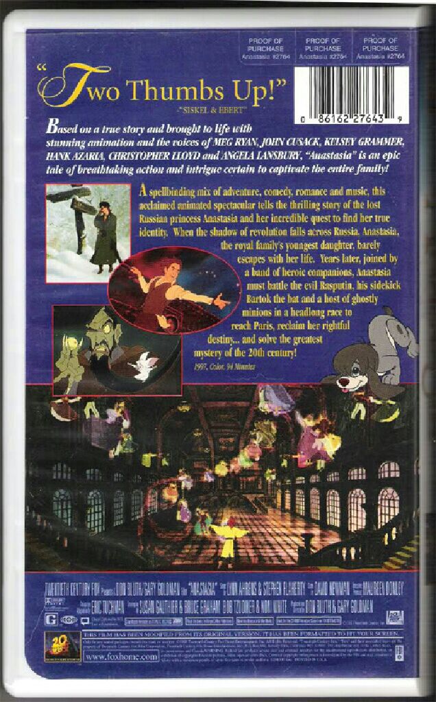 Anastasia VHS movie collectible [Barcode 086162276439] - Main Image 2