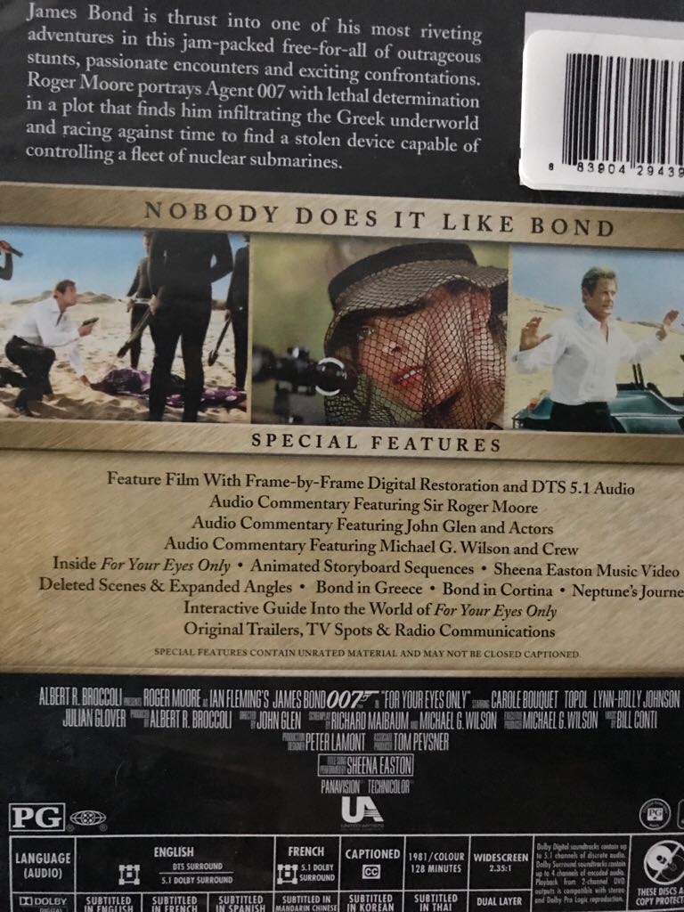 007 12: For Your Eyes Only DVD movie collectible [Barcode 5600304206303] - Main Image 2