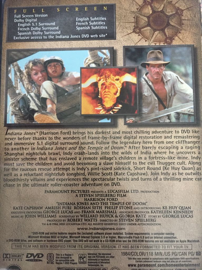 Indiana Jones and the Temple of Doom DVD movie collectible [Barcode 7332431029958] - Main Image 2