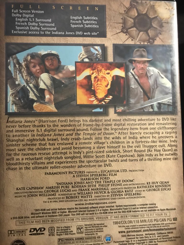 Indiana Jones and the Temple of Doom DVD movie collectible - Main Image 2