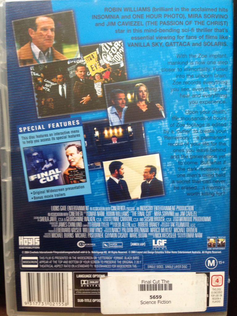The Final Cut DVD movie collectible [Barcode 9317731021558] - Main Image 2