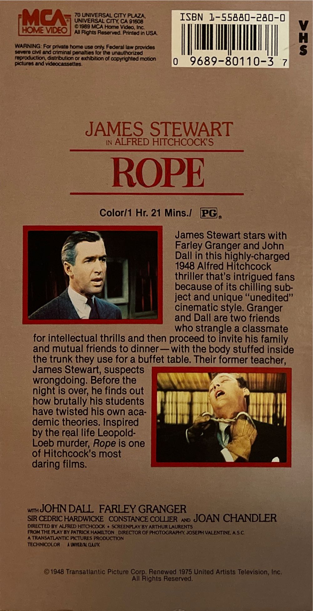 Rope (James Stewart, Alfred Hitchcock) DVD movie collectible [Barcode 096898011037] - Main Image 2