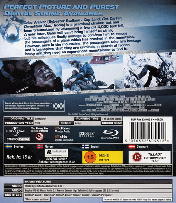Cliffhanger Blu-ray movie collectible [Barcode 5055201803801] - Main Image 2