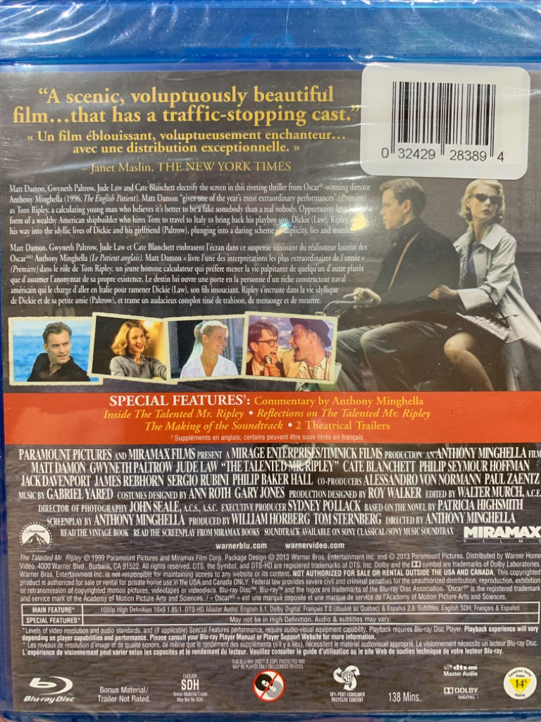The Talented Mr. Ripley Blu-ray movie collectible [Barcode 0883929335664] - Main Image 2