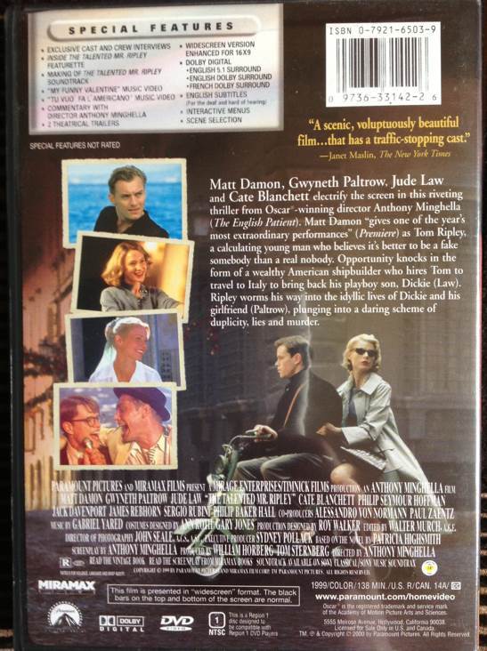 Talented Mr. Ripley, The DVD movie collectible [Barcode 097363314226] - Main Image 2