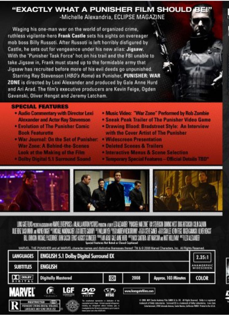 Punisher: War Zone DVD movie collectible [Barcode 5051161253410] - Main Image 2