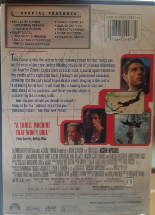 Mission: Impossible DVD movie collectible [Barcode 097361549774] - Main Image 2
