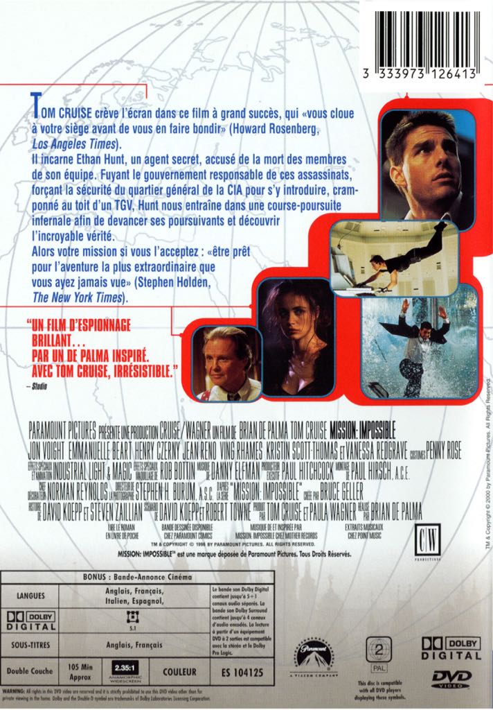 Mission Impossible 1 DVD movie collectible [Barcode 8714865555064] - Main Image 2