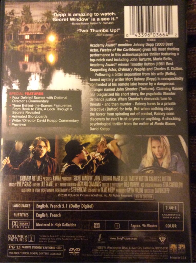 Secret Window DVD movie collectible [Barcode 043396036642] - Main Image 2
