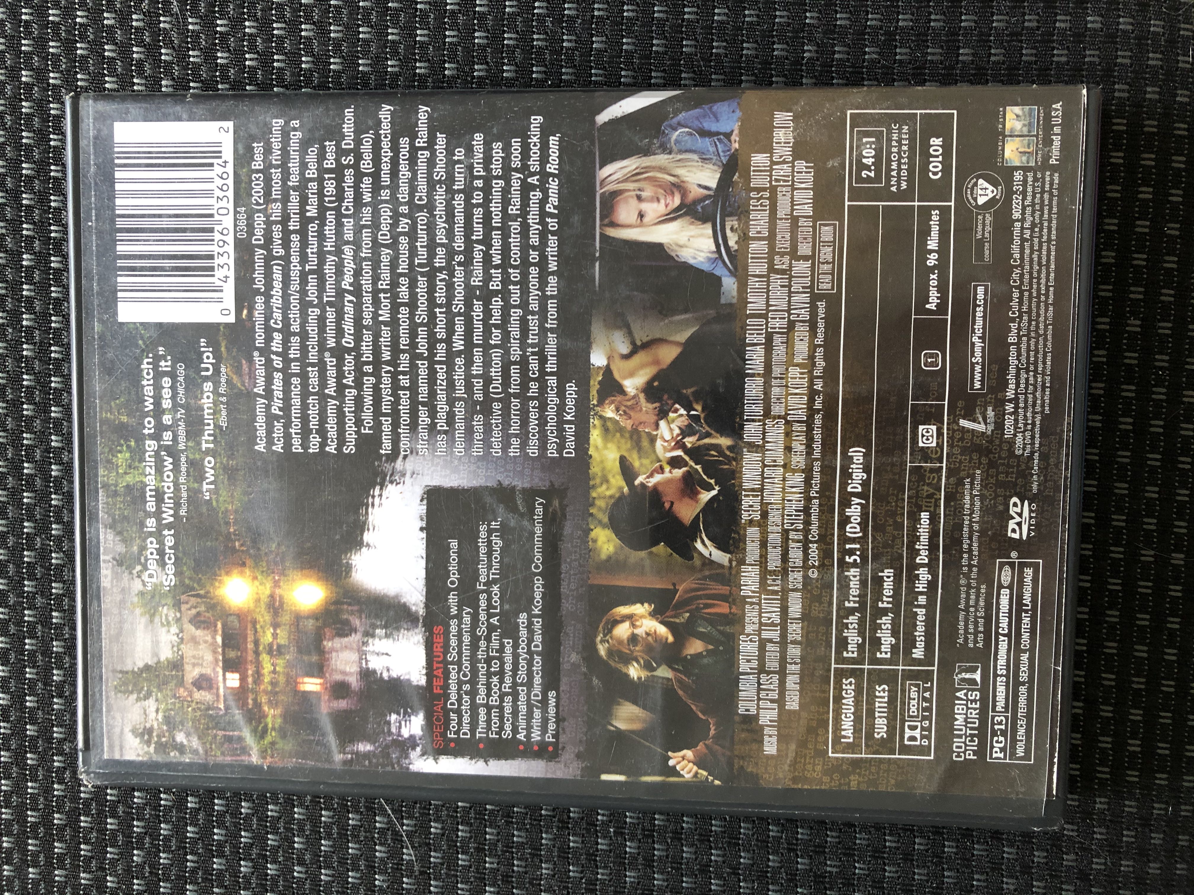 Secret Window DVD movie collectible [Barcode 043396036642] - Main Image 3