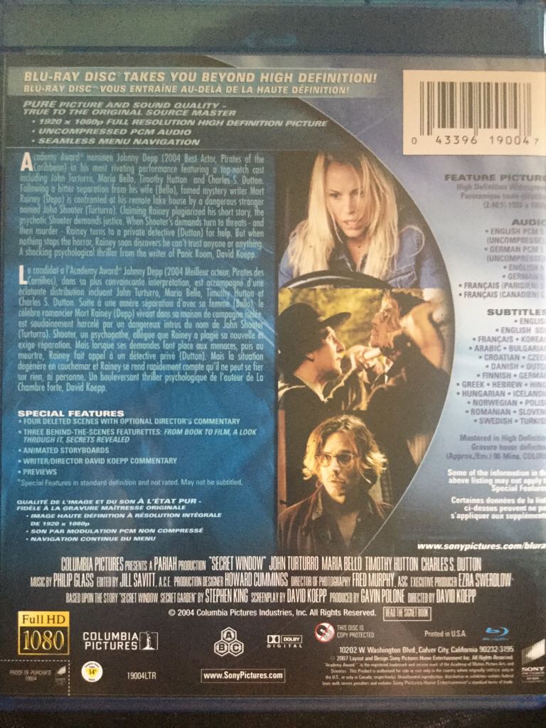 Stephen King’s Secret Window Blu-ray movie collectible [Barcode 043396190047] - Main Image 2