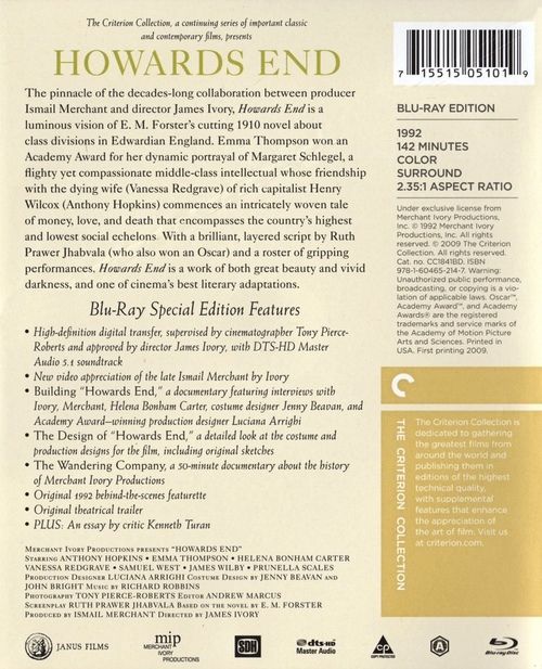 Howards End Blu-ray movie collectible [Barcode 715515051019] - Main Image 2