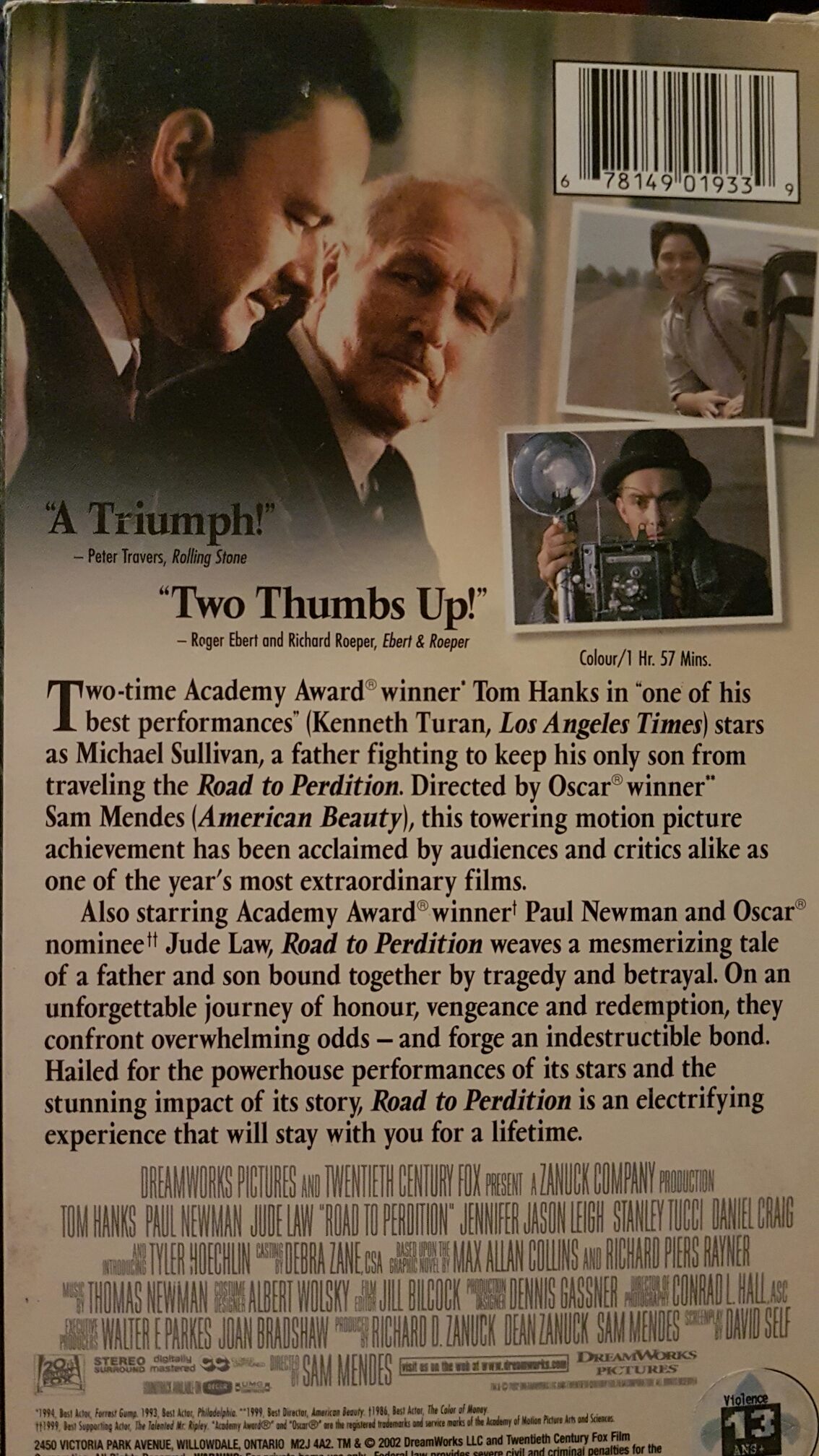Tom Hanks Road to Perdition DVD movie collectible [Barcode 678149088922] - Main Image 2