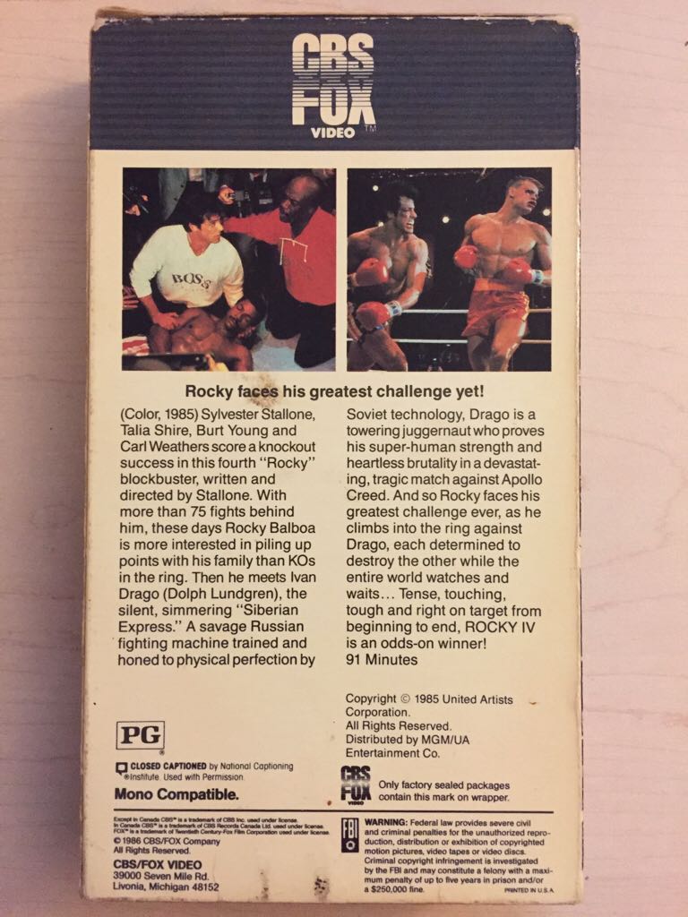 Rocky 4 VHS movie collectible [Barcode 027616208439] - Main Image 2