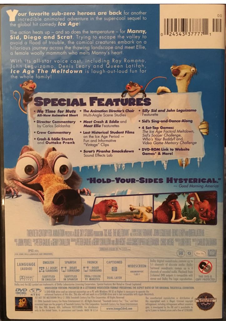 Ice Age: The Meltdown DVD movie collectible [Barcode 024543377771] - Main Image 2