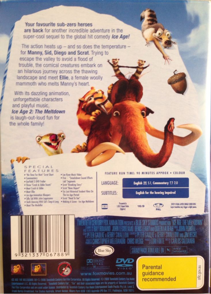 Ice Age 2: The Meltdown DVD movie collectible [Barcode 9321337067889] - Main Image 2
