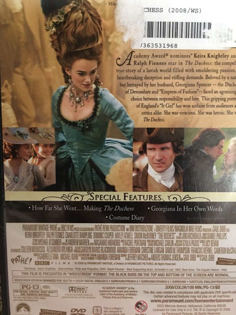 The Duchess DVD movie collectible [Barcode 883929311071] - Main Image 2