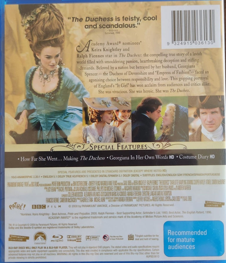 The Duchess Blu-ray movie collectible [Barcode 9324915036130] - Main Image 2