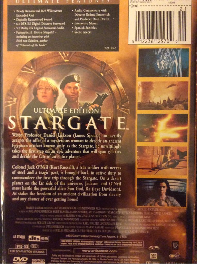 Stargate (DVD) DVD movie collectible [Barcode 012236125709] - Main Image 2