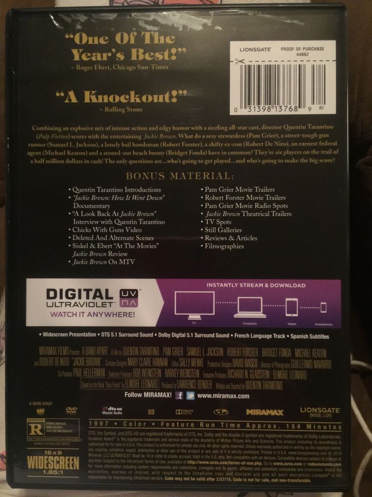 Jackie Brown DVD movie collectible [Barcode 031398137689] - Main Image 2