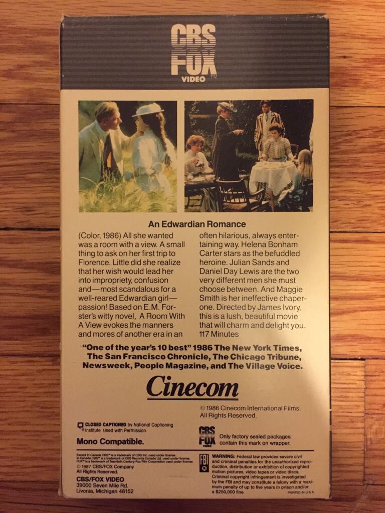 A Room with a View VHS movie collectible [Barcode 086162691539] - Main Image 2