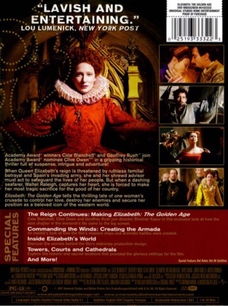 Elizabeth: The Golden Age Blu-ray movie collectible [Barcode 025192046858] - Main Image 2