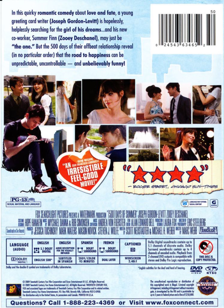 (500) Days of Summer DVD movie collectible [Barcode 024543634645] - Main Image 2