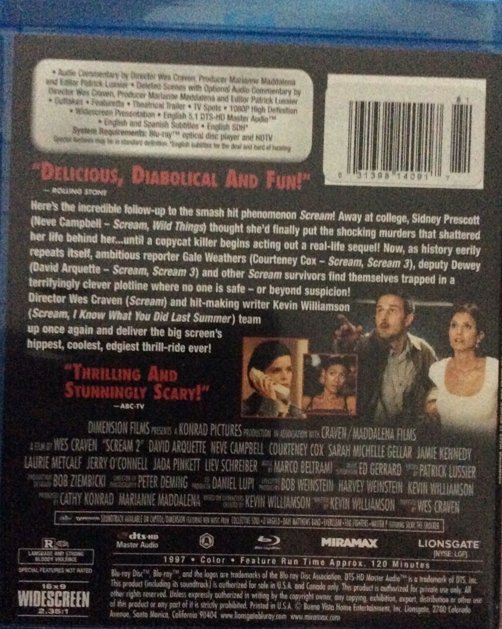 Scream 2 Blu-ray movie collectible [Barcode 031398140917] - Main Image 2