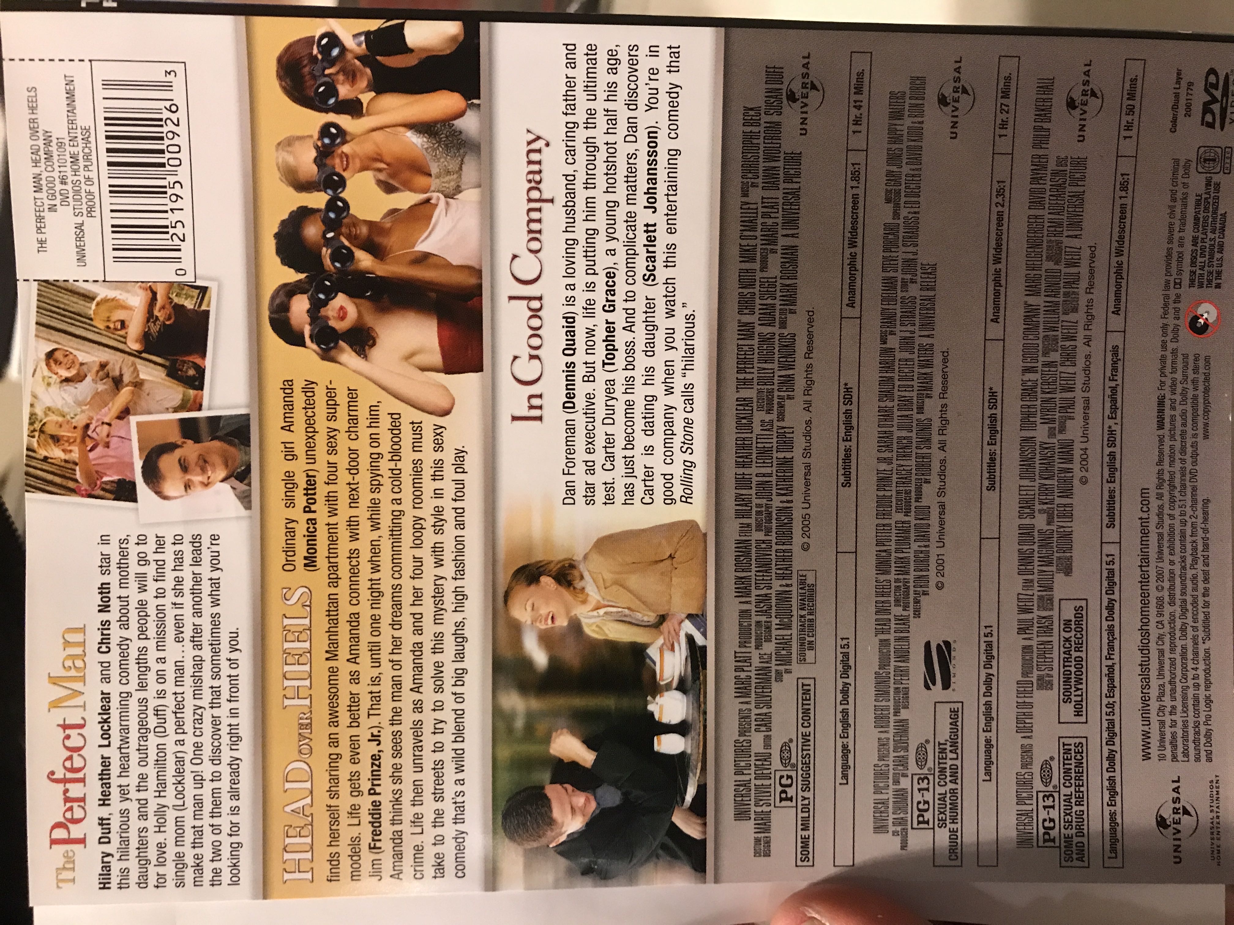 Triple Feature: The Perfect Man, In Good Company, Head Over Heels DVD movie collectible [Barcode 025195009263] - Main Image 2