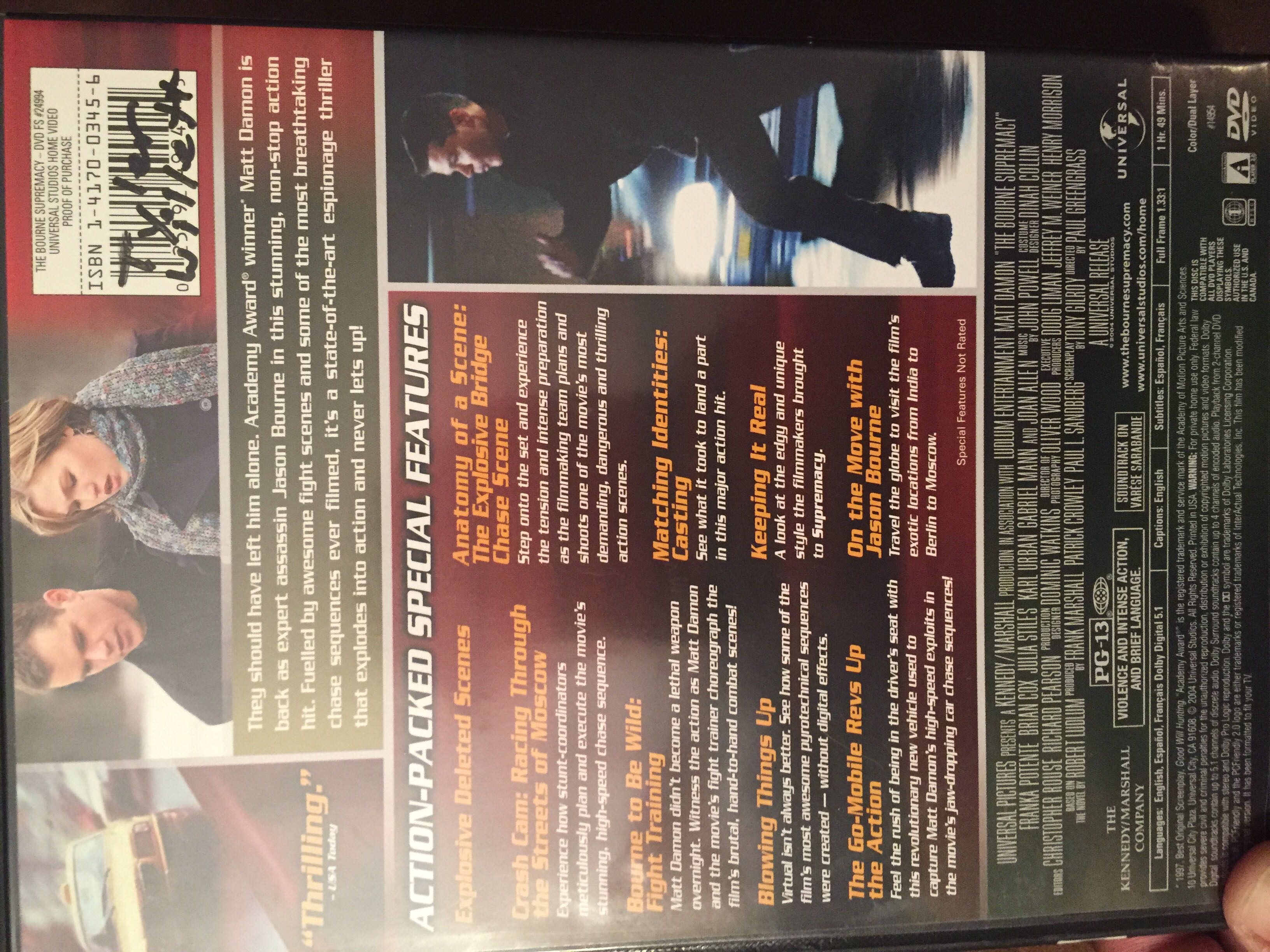 Bourne Supremacy Blu-ray movie collectible [Barcode 0025192499326] - Main Image 2