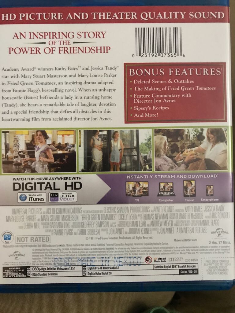 Fried Green Tomatoes Blu-ray movie collectible [Barcode 025192073656] - Main Image 2