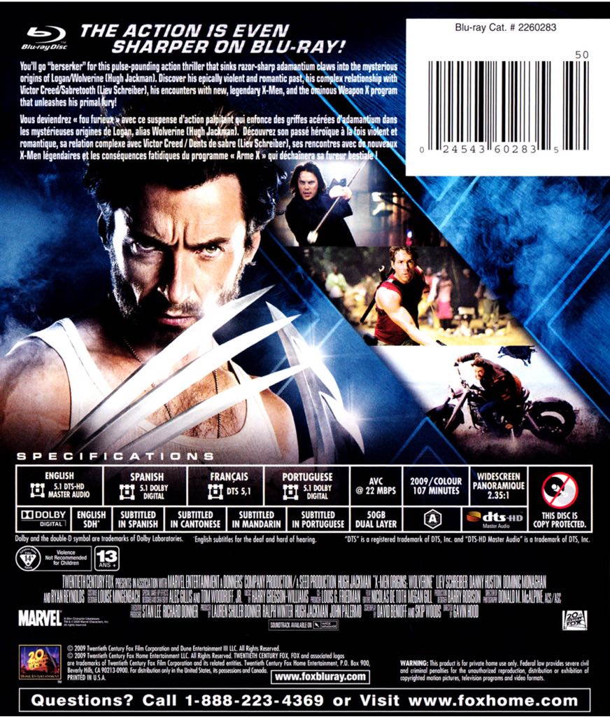 X-Men 4: Origins: Wolverine Blu-ray movie collectible [Barcode 024543605706] - Main Image 2