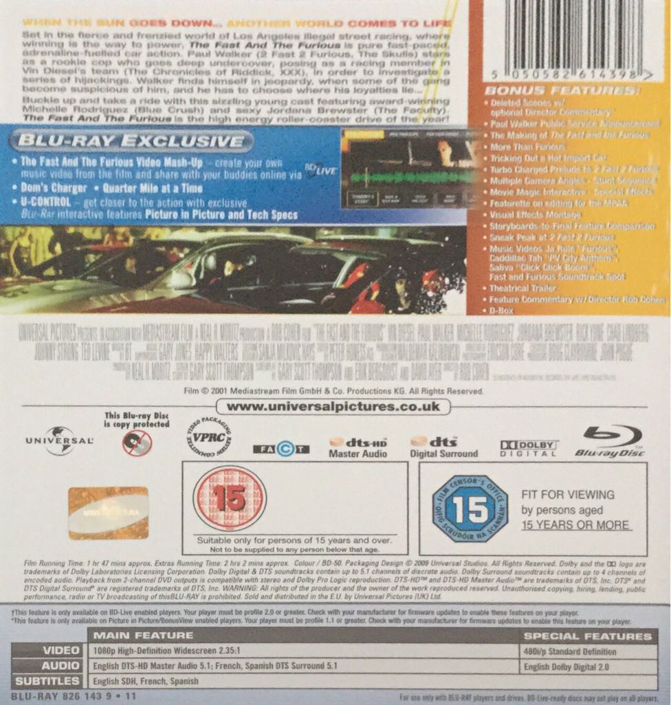 Fast And The Furious: The Fast And The Furious Blu-ray movie collectible [Barcode 5050582614398] - Main Image 2