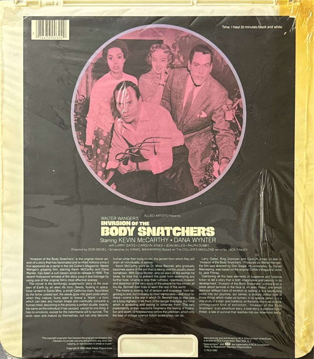 Invasion of the Body Snatchers CED movie collectible [Barcode 076476003029] - Main Image 2