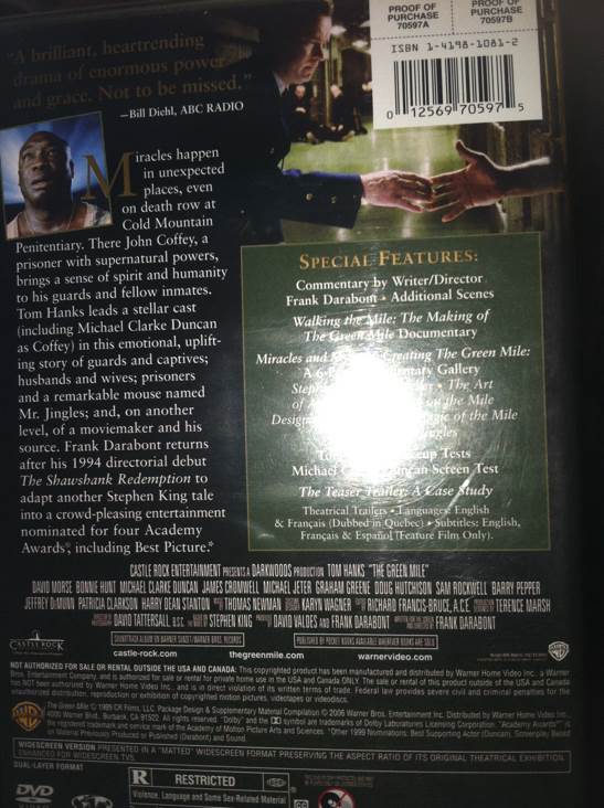 The Green Mile Blu-ray movie collectible [Barcode 012569705975] - Main Image 2
