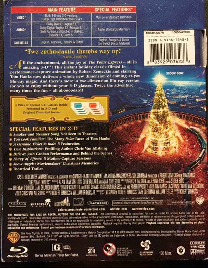 The Polar Express - Presented in 3D Blu-ray movie collectible [Barcode 883929036288] - Main Image 2