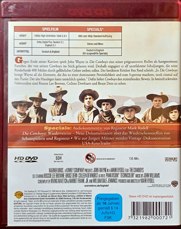 John Wayne: --32, The Cowboys HD DVD movie collectible [Barcode 085391142713] - Main Image 2