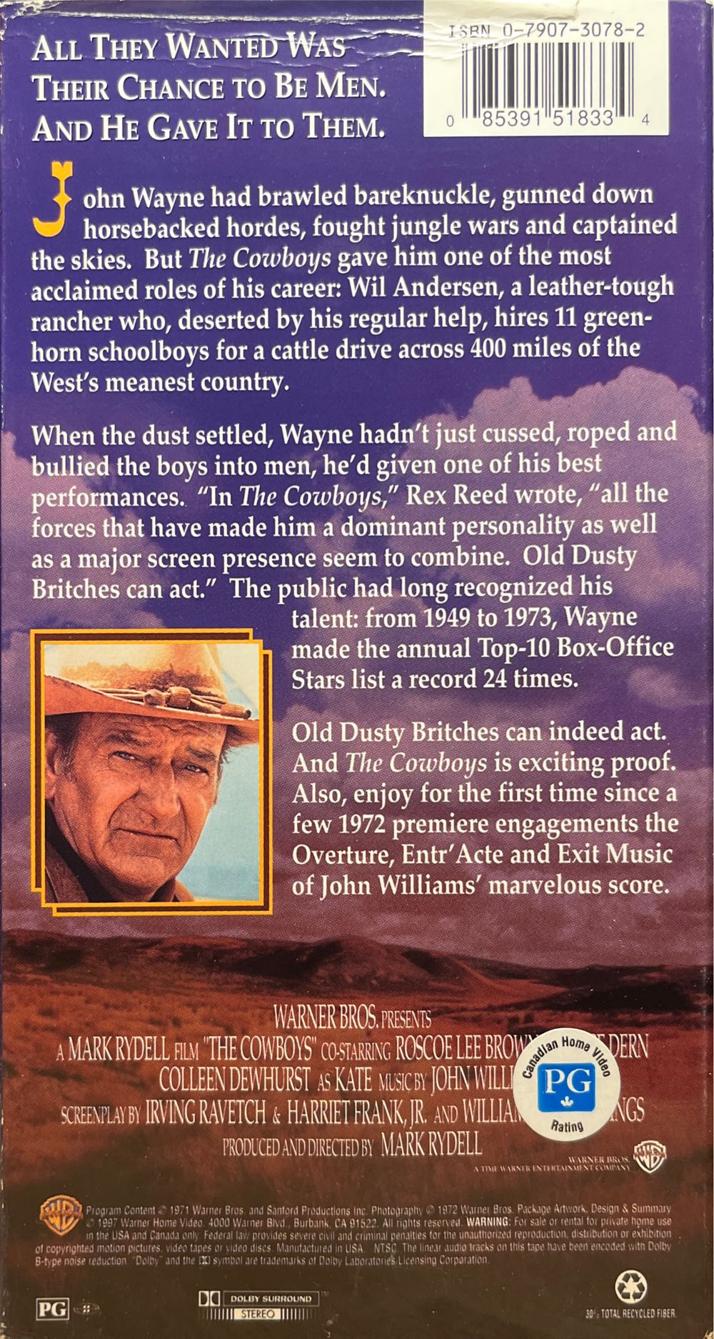 The Cowboys/BIN 16 VHS movie collectible [Barcode 085391518334] - Main Image 2