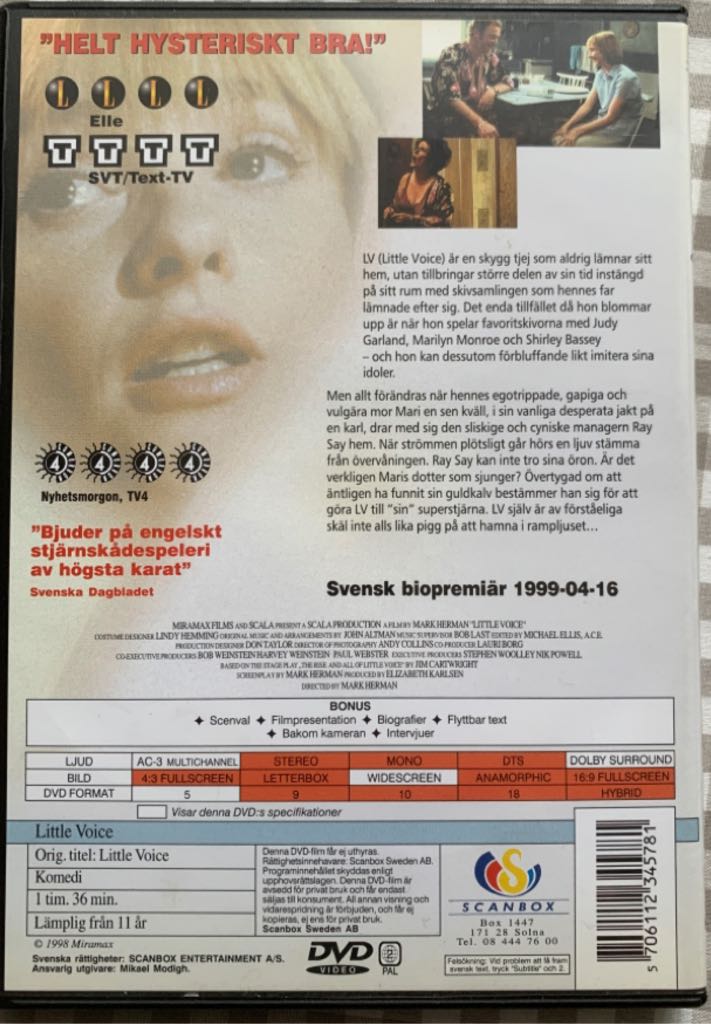Little Voice DVD movie collectible [Barcode 5706112345781] - Main Image 2
