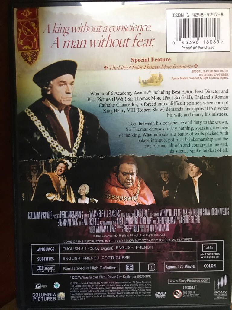 A Man for All Seasons DVD movie collectible [Barcode 043396180857] - Main Image 2