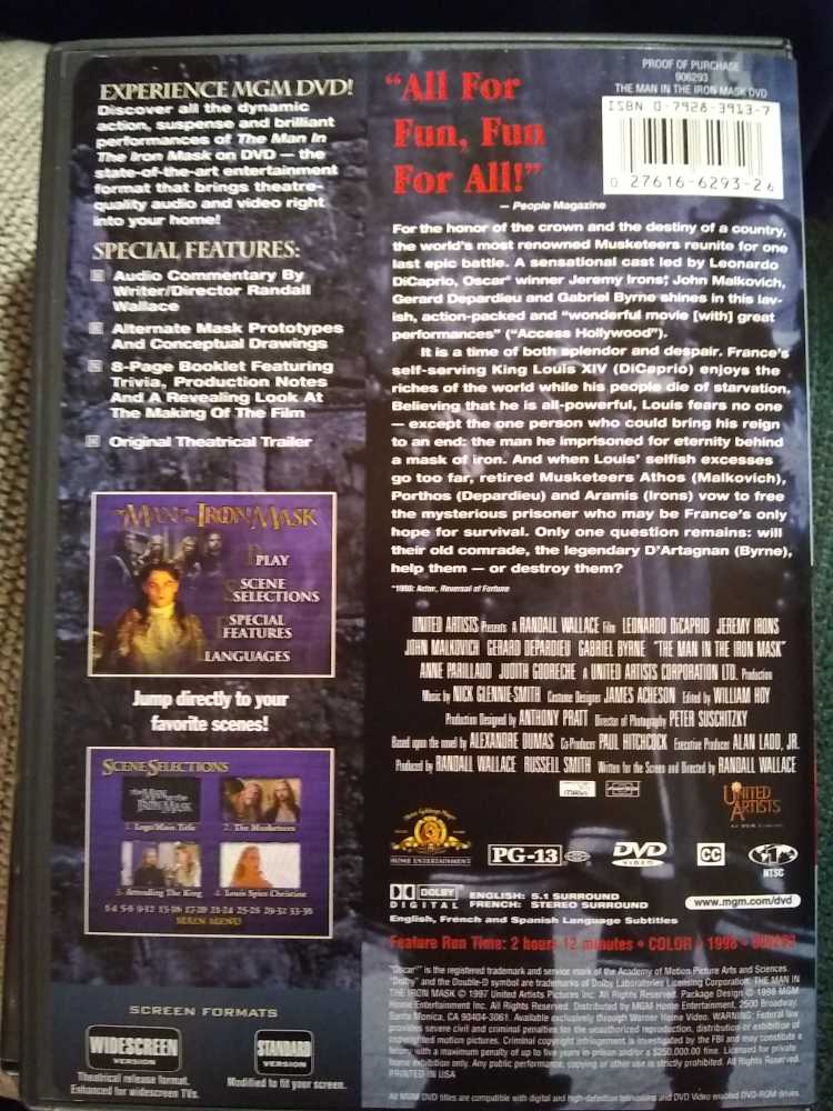 The...Man In The Iron Mask Digital Copy movie collectible [Barcode 4071680689386] - Main Image 2