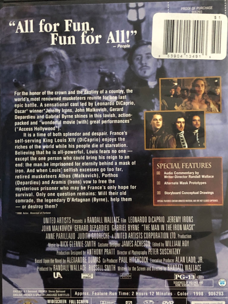 The Man In The Iron Mask DVD movie collectible [Barcode 883904134916] - Main Image 2
