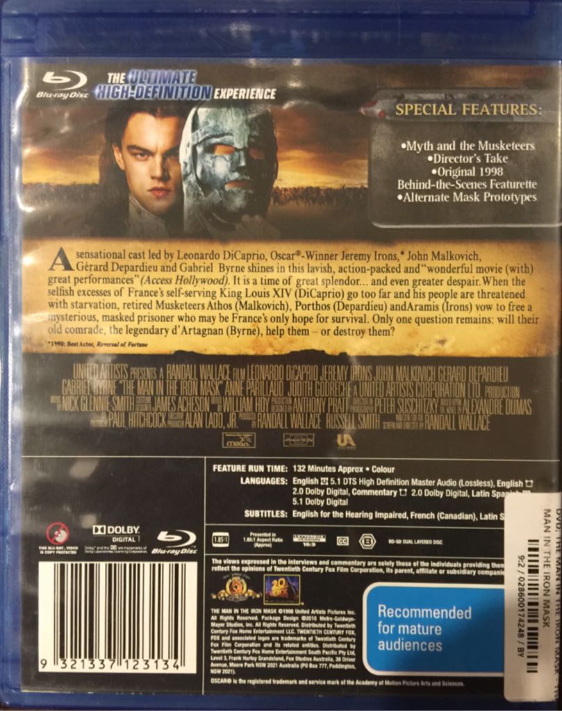 Three Musketeers II: Man In The Iron Mask Blu-ray movie collectible [Barcode 9321337123134] - Main Image 2