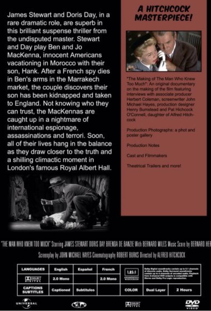 The Man Who Knew Too Much DVD movie collectible [Barcode 025192041921] - Main Image 2