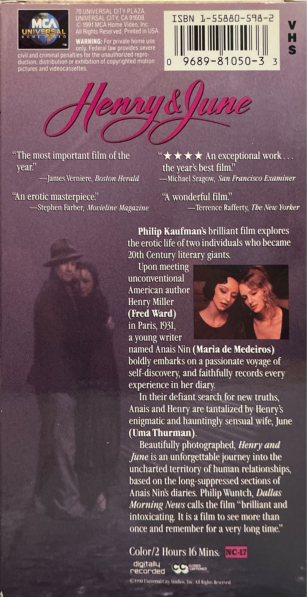 Henry and June VHS movie collectible [Barcode 096898105033] - Main Image 2