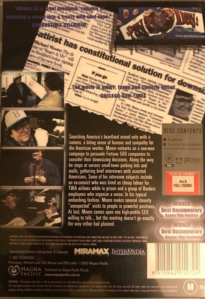 The Big One, Michael Moore (Documentary) DVD movie collectible [Barcode 9315842012724] - Main Image 2