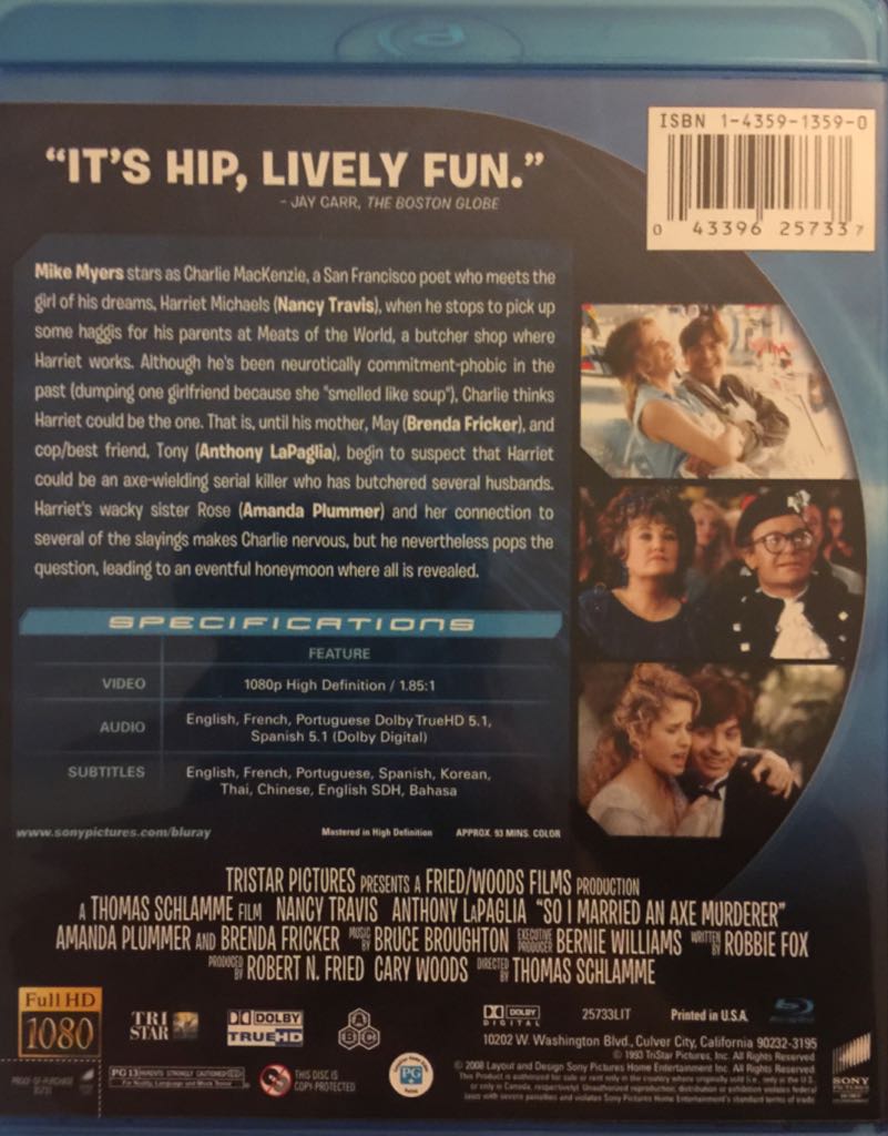 * BR : So I Married an Axe Murderer Blu-ray movie collectible [Barcode 043396257337] - Main Image 2