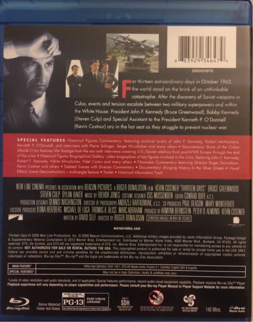 Thirteen Days Blu-ray movie collectible [Barcode 883929346479] - Main Image 2