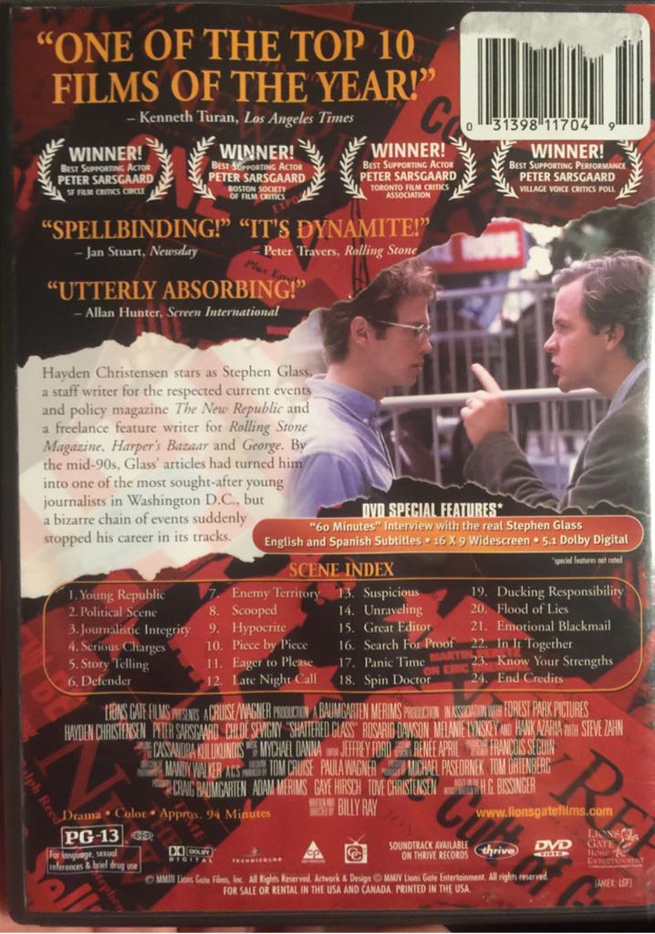 Shattered Glass DVD movie collectible [Barcode 031398117049] - Main Image 2